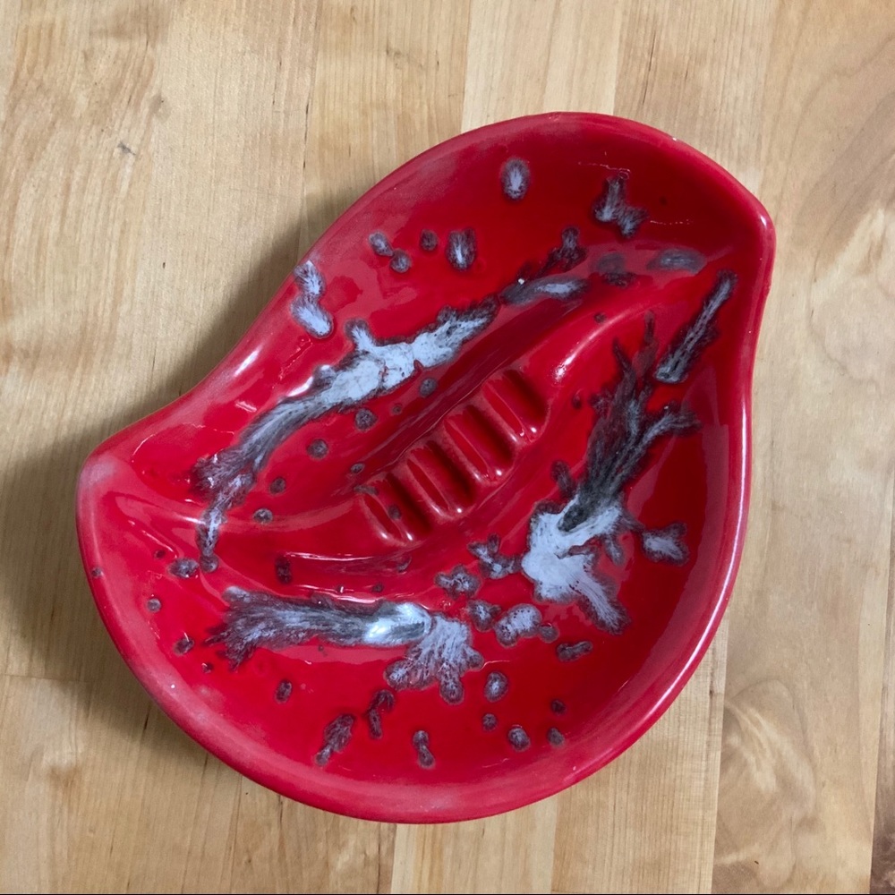 Mid Century Red Splatter Ashtray Atomic Rockabilly